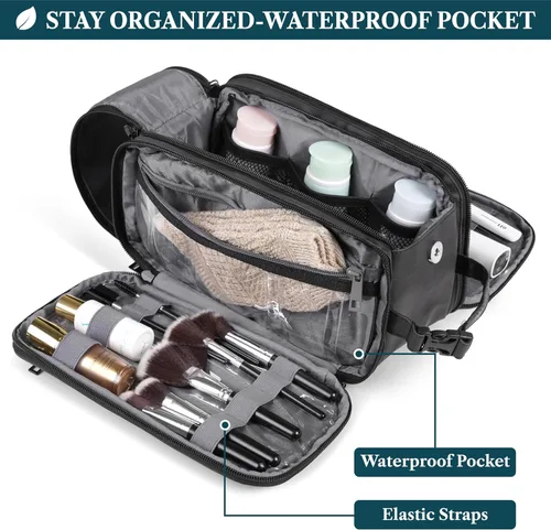 Vista 3 de PAVILIA Neceser para hombres y mujeres, bolsa de viaje, estuche organizador de artículos de tocador, artículos esenciales de viaje, kit de afeitado