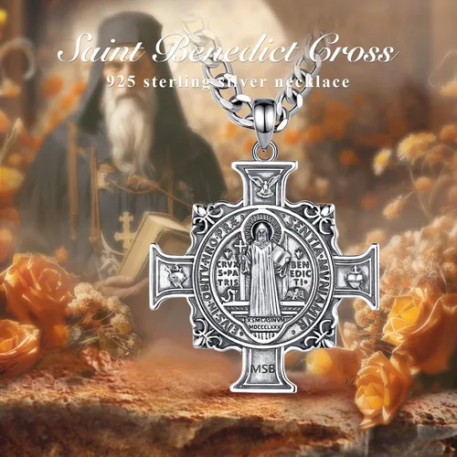 Vista 4 de EUDORA Collar de plata de ley 925 con San MiguelSan CristóbalSan BenitoVirgen MaríaSan Judas TadeoCruz de Buen PastorArcángel, Medalla con colgante