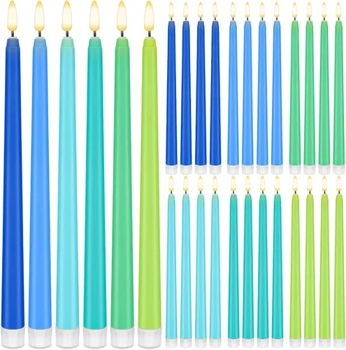 Vista 12 de Baquler 24 velas cónicas sin llama de flores silvestres de 11 pulgadas, funciona con pilas, velas LED de plástico con degradado parpadeante