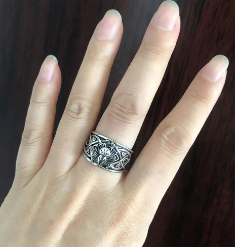 Vista 4 de Ecooon Anillo Kurama grueso de anime vintage de nueve colas de zorro para mujeres y hombres, anillo de amuleto oriental, regalo de joyería, protege