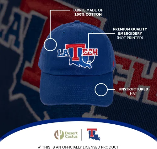 Vista 3 de Desert Cactus Louisiana Tech University Gorra de béisbol Bulldogs LA Brimmed Gorra bordada con correa de tela ajustable para adultos (estilo B) azul
