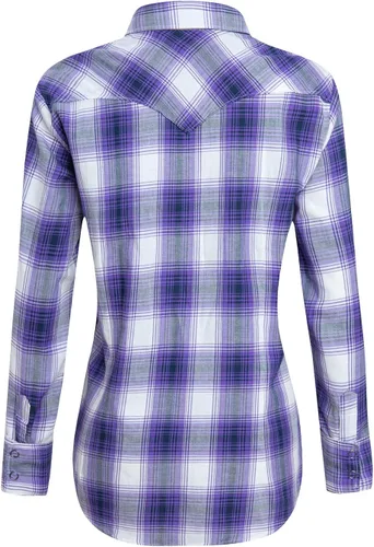 Vista 2 de Camisas occidentales para mujer, camisas de manga larga de algodón para mujer, con botones a presión, camisas a cuadros para mujer