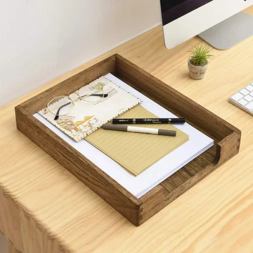 Vista 9 de Kirigen Bandeja de madera tamaño carta de un solo nivel (TP-DBR), colección de tonos de madera, bandeja de documentos de carga frontal para Marrón
