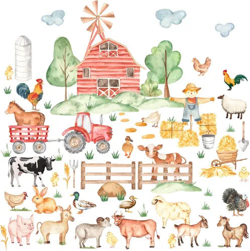 Vista 12 de Calcomanías de pared de animales de granja, mural de granja 3D, calcomanías de granja para despegar y pegar, calcomanías creativas falsas