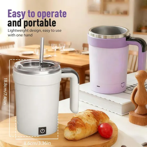 Vista 7 de Taza de agitación magnética automática – Recargable de acero inoxidable portátil para café, leche y chocolate caliente (negro)