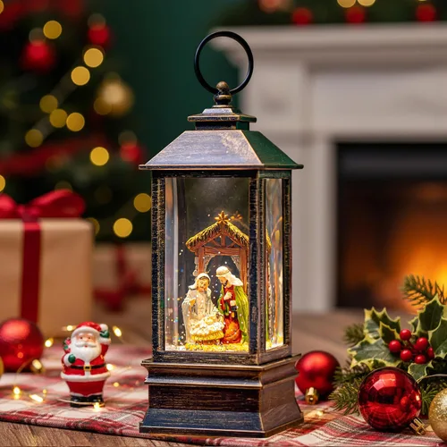 Vista 18 de Linterna de globo de nieve de Navidad con agua con escena de jengibre, funciona con batería o USB, luz musical iluminada, decoración festiva