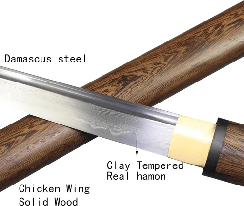 Vista 7 de Tanto Japonés Hecho a Mano de Acero Damasco Templado en Arcilla Espada Katana Corta Afilada de 20 Pulgadas