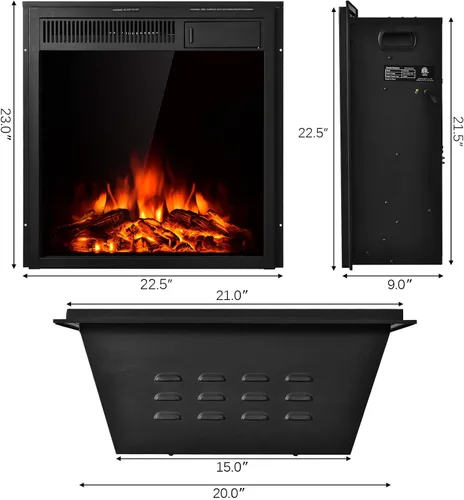 Vista 5 de COSTWAY Insertos de chimenea eléctrica de 22.5 pulgadas, chimenea decorativa empotrada de pared de 1500 W e independiente con control remoto, 7