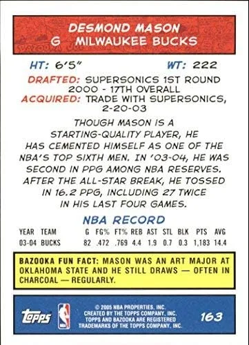 Vista 2 de 2004-05 Bazooka #163 Desmond Mason NBA Basketball Trading Card