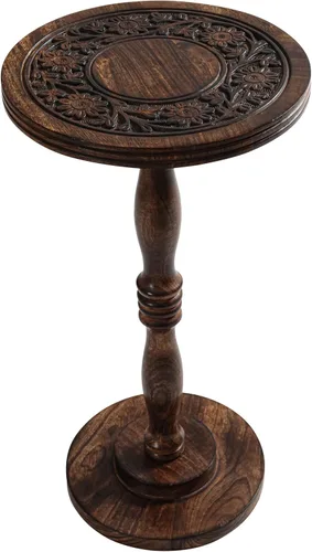 Vista 24 de Mesa auxiliar de madera de mango tallada a mano – 18x22 rústica