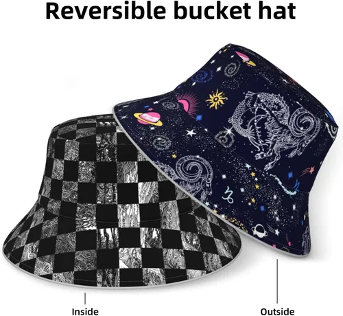 Vista 5 de Sombrero de pescador con constelación del zodiaco y escorpio, sombreros de pescador de viaje de verano de doble cara para mujeres y hombres