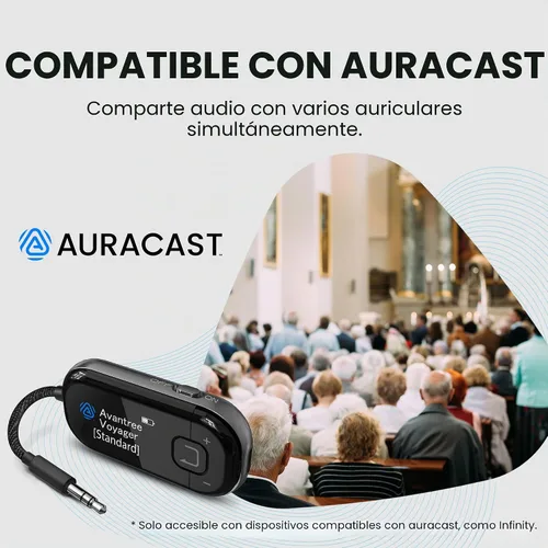 Vista 7 de Avantree Voyager Airplane - Adaptador Bluetooth con pantalla OLED Easy Pairing for AirPods, Bose & Bluetooth Headphones, aptX Adaptive & Auracast