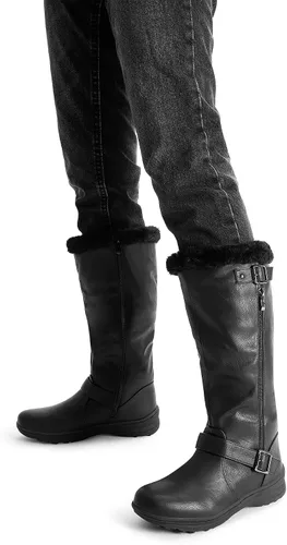 Vista 7 de DREAM PAIRS Botas altas hasta la rodilla con forro de piel para mujer, con cierre de cremallera