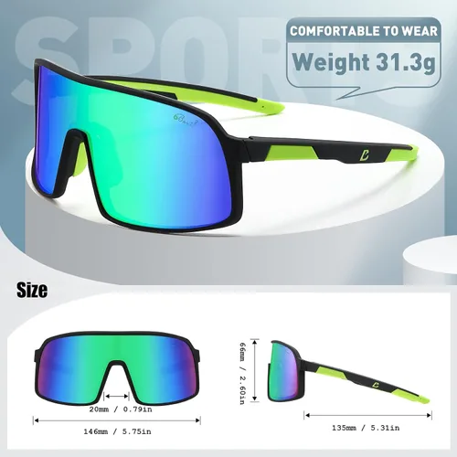 Vista 2 de Bevi Lentes de sol deportivos polarizados con marco TR90 duradero y flexible para hombres y mujeres, correr, conducir, ciclismo, etc