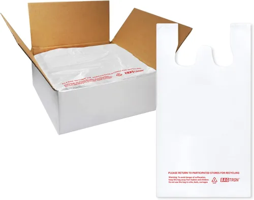 Vista 8 de Bolsas de transporte de camisetas Bagtron, bolsas de plástico desechables con asas para compras y restaurantes, 1/8 barril, 0.51 mils, color negro