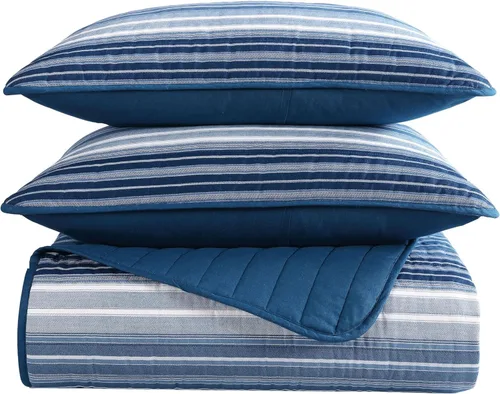 Vista 5 de Nautica - Juego de edredón individual, ropa de cama reversible de algodón con funda a juego, elementos esenciales para dormitorio