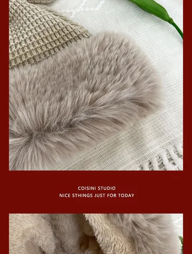 Vista 3 de Fauxfur Y2k - Gorro de conejo para mujer, gorro de invierno cálido con diseño de calavera y pompón, sombrero holgado