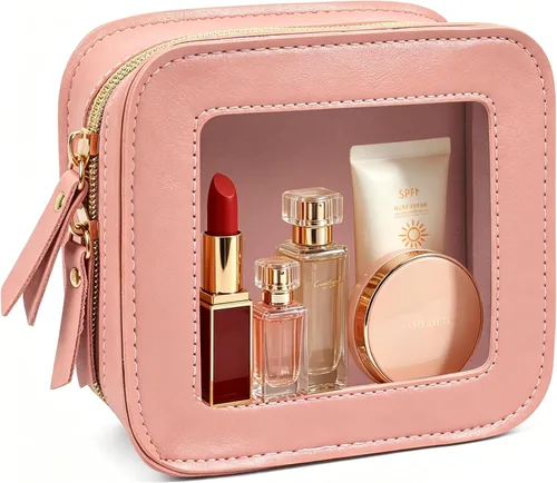 Vista 6 de Paquete de 2 bolsas de maquillaje transparentes para viaje, neceser aprobado por la TSA con cremallera, pequeñas bolsas de maquillaje para mujeres