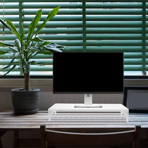 Vista 2 de SEWACC Soporte elevador de monitor acrílico con patas para almacenamiento de computadora y portátil, organizador de escritorio para reducir