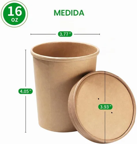 Vista 2 de bloomoon Paquete de 60 recipientes de papel de 16 onzas con tapas, recipientes de pinta de helado, recipientes desechables de sopa de 16 onzas