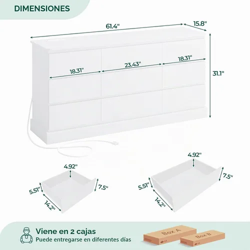 Vista 2 de Hasuit Cómoda Blanca Moderna para Dormitorio con 9 Cajones, Cómodas de 61.4" de Ancho Cajonera con Almacenamiento de Gran Capacidad, Cómoda Larga