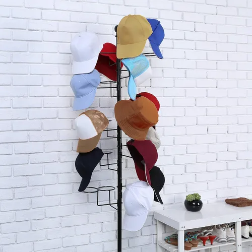 Vista 5 de MyGift Soporte grande de pie para sombreros, soporte organizador de gorra de béisbol, exhibición de peluca al por menor con 20 ganchos circulares