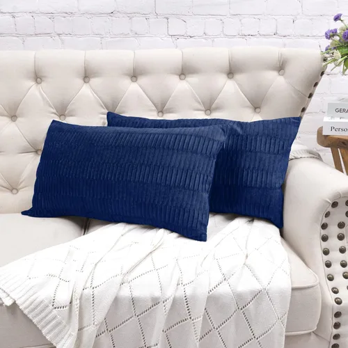 Vista 31 de Juego de 2 fundas de almohada decorativas de terciopelo a rayas plisadas de 14 x 26 pulgadas, funda de cojín rectangular suave y elegante para sofá
