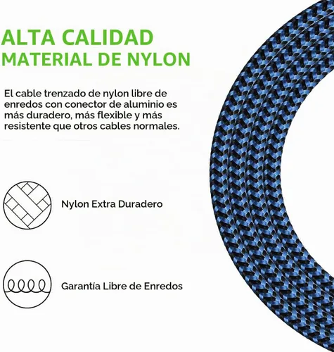 Vista 7 de Cable micro USB, 3 unidades, cargador Android de 10 pies, cable de carga Azul