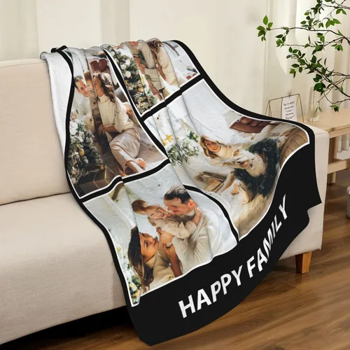Vista 5 de Manta personalizada con texto fotográfico para padre, madre, familia, manta de franela suave personalizada para novio, novia, cumpleaños