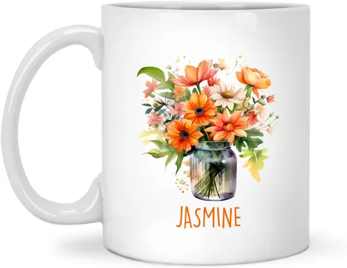 Vista 13 de Tazas de cerámica personalizadas del cubo de rosas con nombre, Taza de flores, Taza de café de flores de rosas personalizadas, Taza de té floral