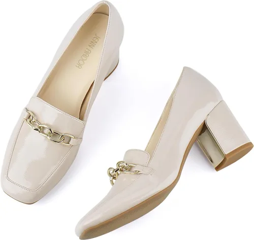 Vista 9 de JENN ARDOR Mocasines de tacón para mujer, cómodos mocasines de tacón cuadrado, zapatos de tacón grueso para mujer, zapatos de trabajo, zapatos