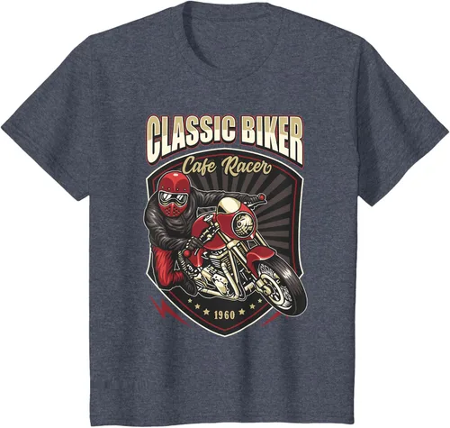 Vista 61 de Camiseta de motocicleta clásica Biker Cafe Racer para hombre, Negro, S