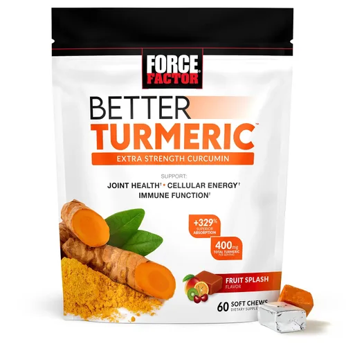 Vista 2 de Force Factor Better - Suplemento de apoyo para las articulaciones de cúrcuma y masticables Smarter Greens, 60 masticables suaves y masticables