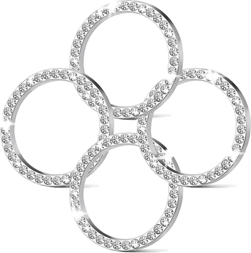 Vista 7 de 2 piezas brillantes para el botón de arranque del motor del automóvil, anillo de botón de arranque y parada de cristal con diamantes de imitación