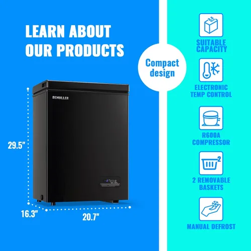 Vista 4 de Mini Congelador de Cofre Compacto Máquina de Congelación Profunda con Control Electrónico de Temperatura (Preciso a 1 ℉) Congelador Pequeño
