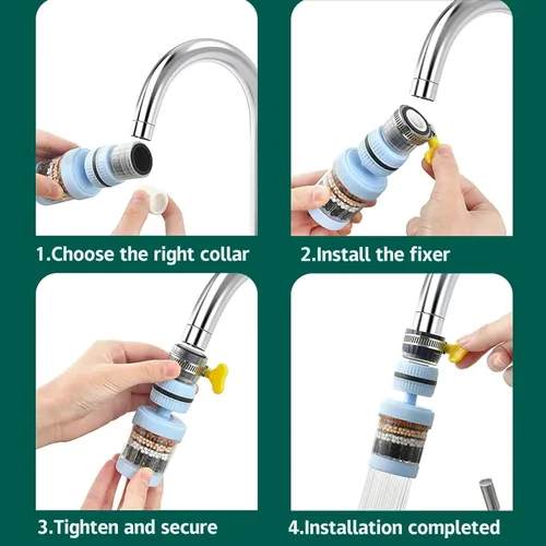 Vista 5 de Filtro de grifo de agua universal de 0.591-1.260 in, adaptador de grifo redondo, carbón activado, elimina cloro, fluoruro, metales pesados, incluye