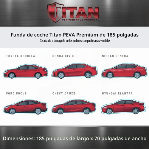 Vista 5 de Titan Premium - Funda de coche PEVA multicapa para sedanes compactos de 176 a 185 pulgadas. Impermeable, protección UV, forro protector Golden Night