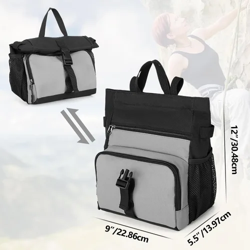 Vista 6 de PGmoon Bolsa de tiza grande para escalada en roca y boulder con forro de papel de aluminio, cierre magnético, múltiples bolsillos, 2 soportes