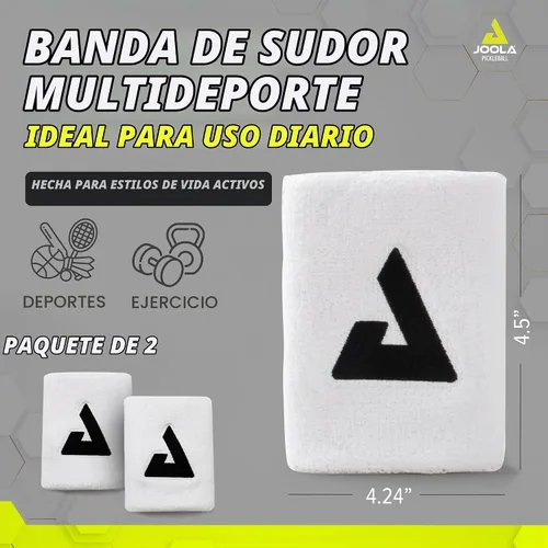 Vista 2 de JOOLA Trinity Muñequeras Paquete de 2 – Bandas Blancas para Muñeca con Material de Rendimiento que Absorbe la Humedad – Banda Elástica de 4 Pulgadas