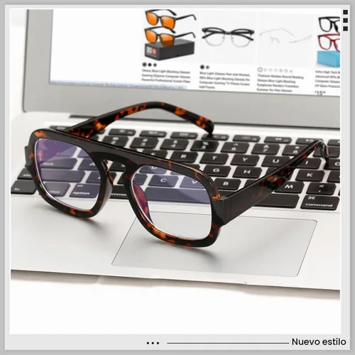 Vista 5 de Aviator Blue Light Blocking Glasses for Women Men Square Flat Top Computer TV Eyeglasses Anti Eyestrain Dark Tortoise