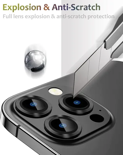 Vista 5 de Protector de lente de cámara de metal compatible con iPhone 13 Pro Max/iPhone 13 Pro Cubierta de cámara de metal Protector de pantalla de vidrio