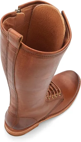 Vista 7 de Frye Veronica Botas de combate altas de 15 pulgadas para mujer hechas de cuero de grano completo con construcción Goodyear Welt, cordones de tela