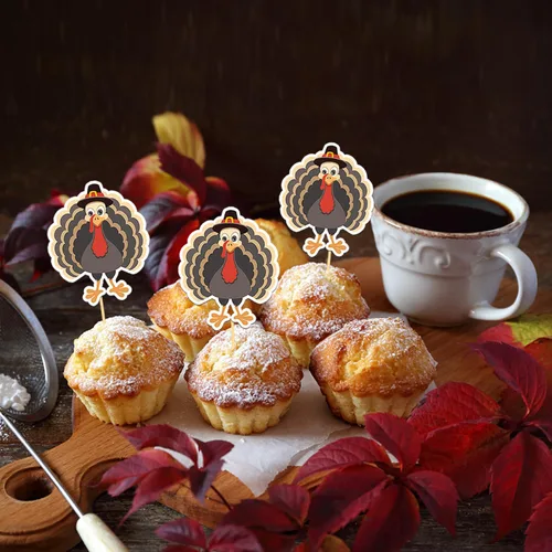 Vista 27 de 24 adornos de otoño para cupcakes para decoración del día de Acción de Gracias, lazo con purpurina para pasteles Thankful Blessed Grateful para Bow-a