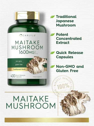 Vista 3 de Carlyle Suplemento de hongos Maitake 400 cápsulas Extracto de hierbas tradicional Sin OMG y sin gluten