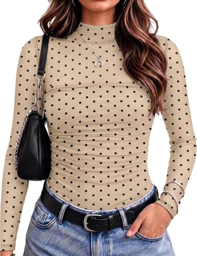 Vista 10 de Zeagoo Blusa de manga larga de malla para mujer, cuello alto, fruncido Estampado floral