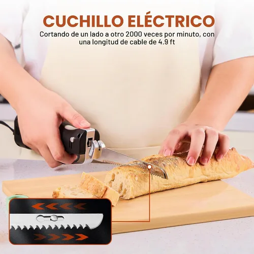 Vista 4 de Cuchillo Eléctrico - Juego de Cuchillos para Trinchar, Mango Ergonómico Negro, Cuchillos Eléctricos que Cortan 2000 Veces/Minuto con Cable