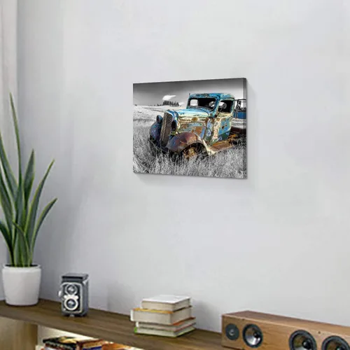 Vista 4 de Lienzo decorativo para pared de automóvil oxidado: cuadros de camiones viejos impresos en lienzo para dormitorio