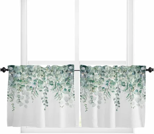 Vista 11 de Cenefas para ventanas, tarro de algodón con bolsillo para barra de cortina de cocina, cenefas de 54 x 18 pulgadas, cortinas cortas para ventana