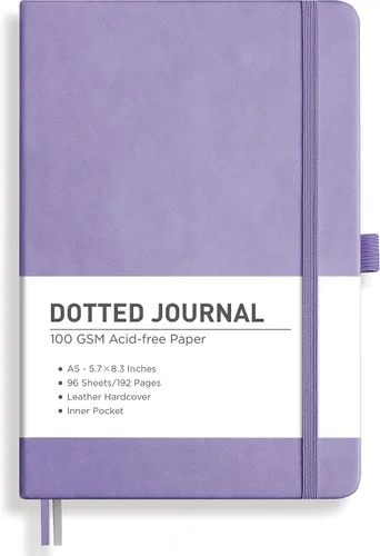 Vista 63 de RETTACY Cuaderno de diario con puntos y viñetas, 192 páginas, tamaño mediano A5 (5.7" x 8.3"), tapa dura de cuero, papel grueso de 100 gsm