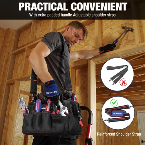 Vista 7 de Workpro W081020A - Bolsa para herramientas de almacenamiento con boca ancha (12 pulgadas)